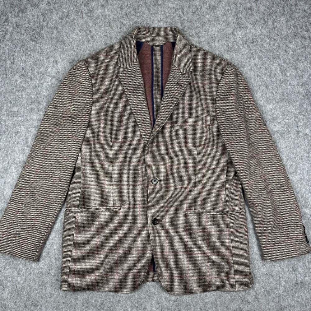 Bonobos Men Blazer Slim Fit Check Brown Wool Blend Sport Coat 42S Unlined